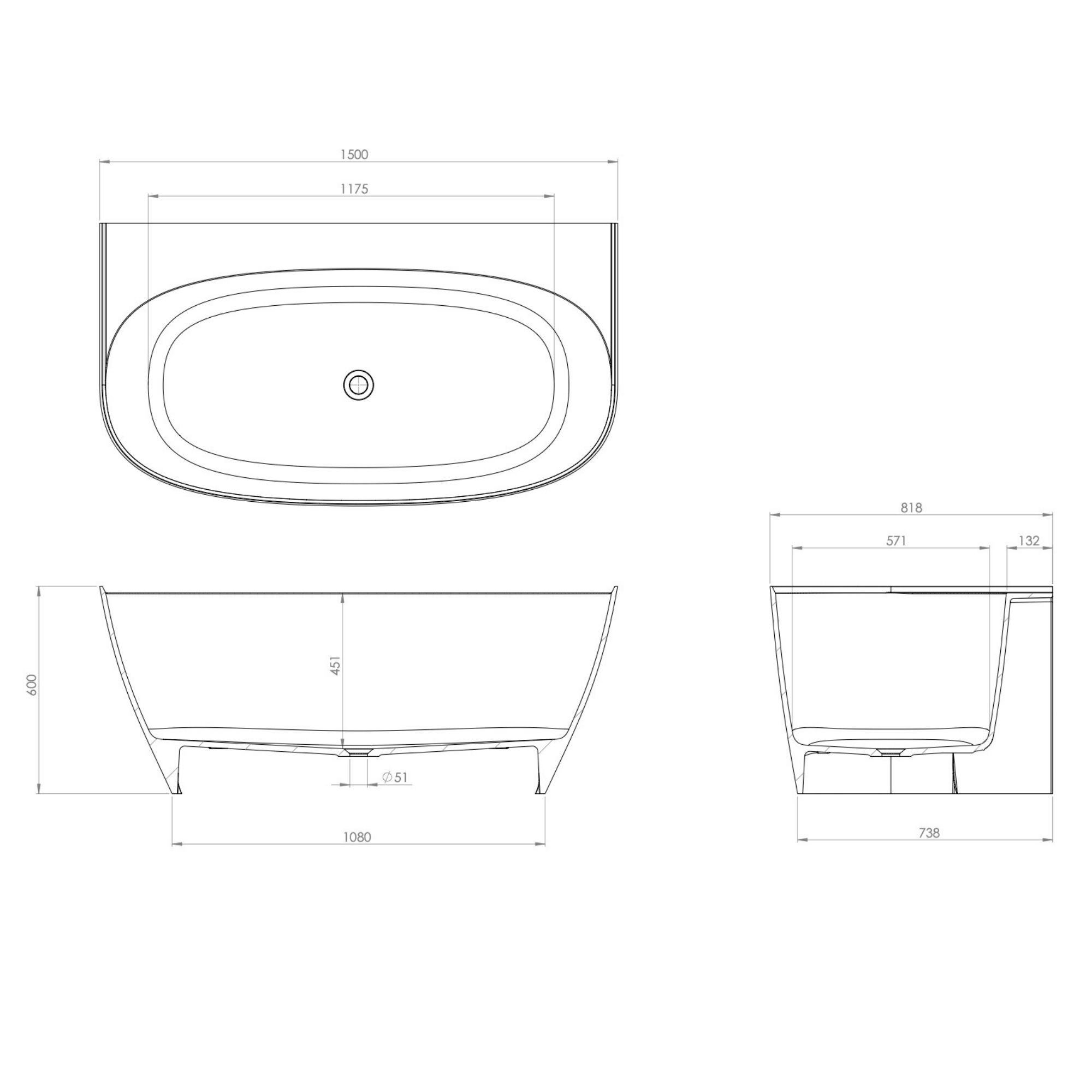 Rysunek techniczny wanna Ela 150